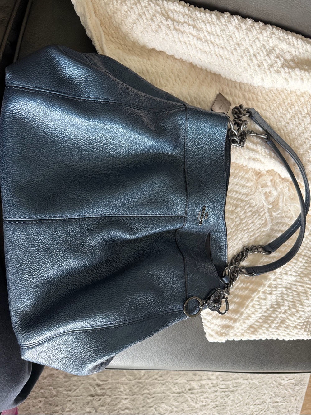 Coach Blue (metallic) Leather Shoulder Bag with Braided Handles - Picture 11 of 11